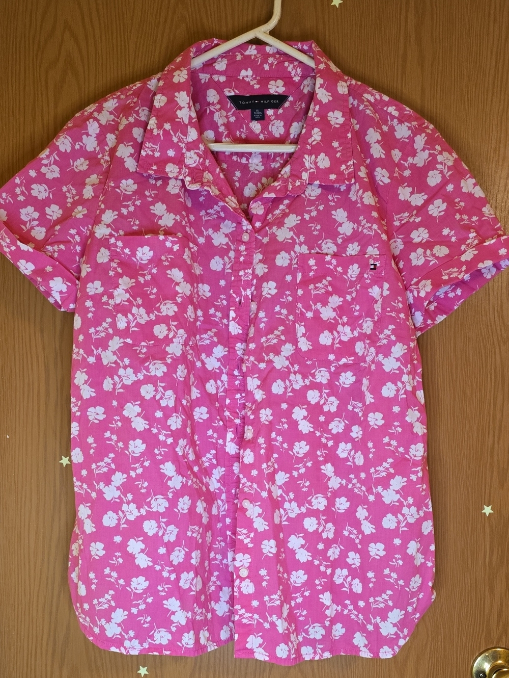 Tommy Hilfiger Bright Pink Short-Sleeve Floral Button-Down Shirt